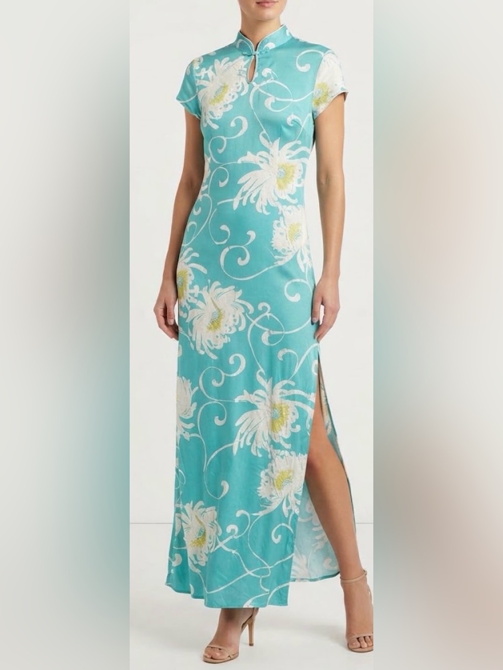 Vintage Iolani Made in Hawaii Blue Floral Mandurah Maxi Dress Size Small